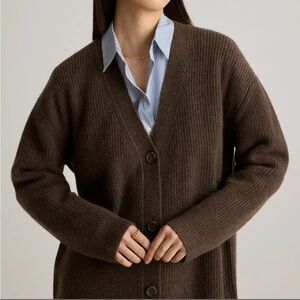 Quince Mongolian Cashmere Oversized Boyfriend Cardigan Sweater Chocolate Brown